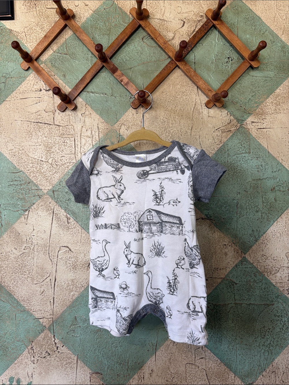 Neutral Farm Animal Print Baby One-Piece Romper